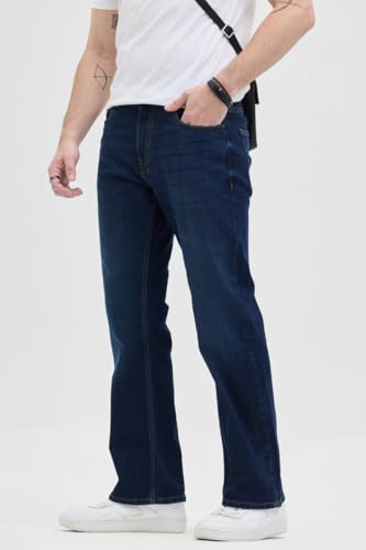 Image of SNITCH Navy Cotton Lycra Solid Bootcut Jeans