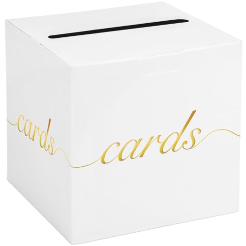 Image of White Card Box Gold Foil Wedding Favors Gift Card Boxes Post Box Receiving Money Box Holder for Wedding Reception, Baby Showers, Anniversary, Birthday Party, Retirement, Graduation Envelope Holder