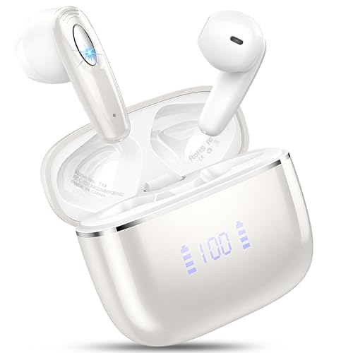 Image of Wireless Earbud, Bluetooth Headphones 5.3 Built in 4 ENC Mic, Stereo Bass Wireless Earphones, 40H Bluetooth Earbud in-Ear Dual LED Display, USB-C, IP7 Waterproof Sport Ear Buds for Android iOS, Sliver