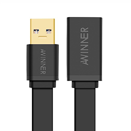 AWINNER® USB 3.0 Extension Cable A Male to A Female USB Extender Cord Black -Free Lifetime Replacement Warranty (0.5M-Flat)