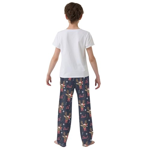 Oh Deer Love Heart Boys Long Pants Soft Trousers Elastic Waist Kids Lounge Bottoms with Pockets S-XL3