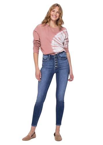 Judy Blue Women's Medium Blue High Rise Button Fly Skinny Jeans - Comfort Stretch Denim 82319-