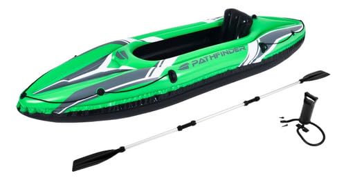 Caiaque Inflável Individual, 274 x 77 x 43 cm, Capacidade 80kg, Verde, com Remo e Assento Removível