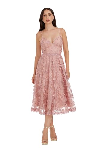 Dress the Population Womens Tahani Plunge Neckline Fit and Flare Midi DressDress