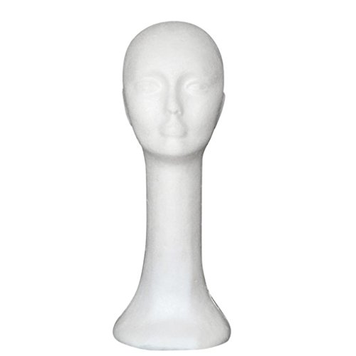 Bluelans Female Styrofoam Mannequin Head, White Foam Wig Head Display, Styrofoam Foam Mannequin Wig Head Stand Model Foam Head for Hats Wigs Sunglasses Halloween Decoration (Long Head)