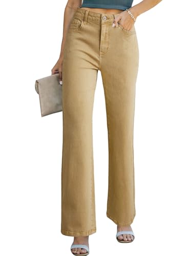 Sidefeel Women's Jeans Wide Leg High Waisted Stretchy Casual Ankle Khaki Straight Leg Denim Pants Size 8