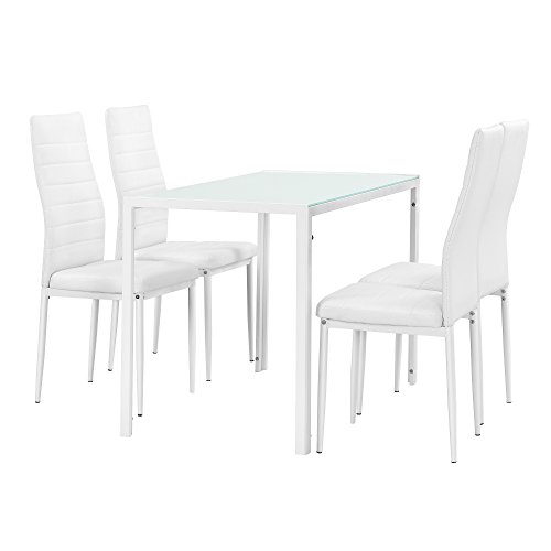 Table à Manger Blanc + Kit de chaises en 4 pièces Blanc