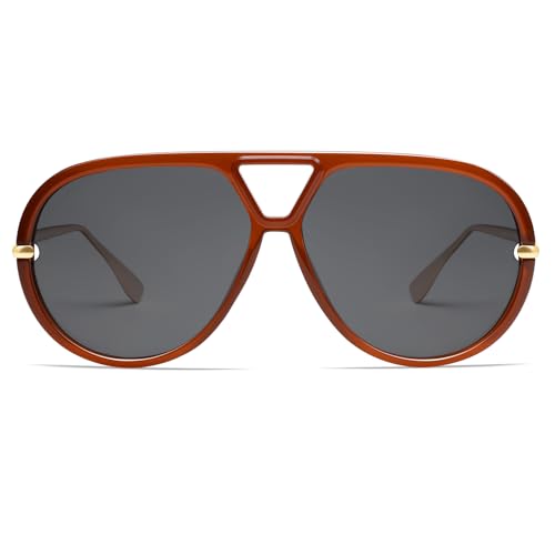 Image of VANLINKER Oversized Trendy Polarized Aviator Sunglasses for Women Men Retro Round Sunglasses Vintage Shield Shades VL9798