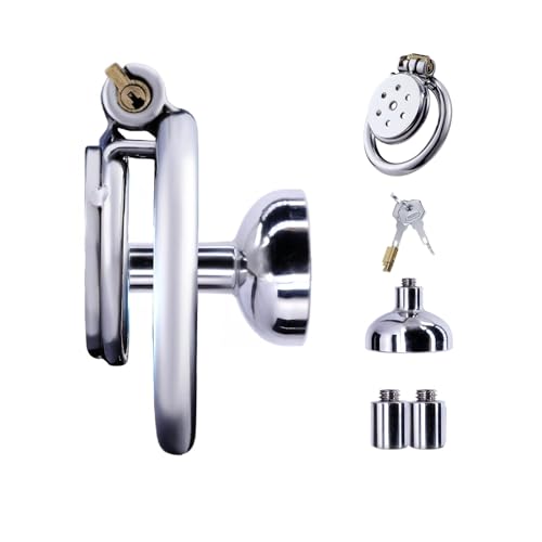 Inverted Chastity Cage aus Rostfreiem Stahl Peniskäfig mit Urinalschale und Katheter Sexspielzeug Flacher Keuschheitskäfig mit Schloss zum Zurückhalten des Penis des Mannes Atmungsaktiv (C 45mm)