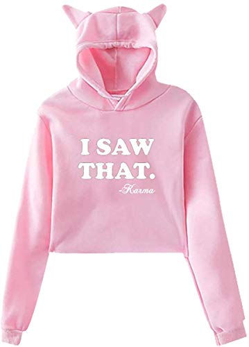 Cute Pink Piglet Vi Ese Karma Divertido Sudadera Corta con Capucha y Oreja de Gato para niña