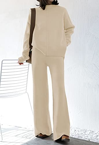 VamJump Women's 2 Piece Outfits Lounge Sets Long Sleeve High Neck Sweater Pullover Top Wide Leg Pants Sweatsuit Sets2