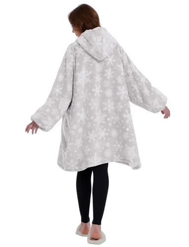 Image of KFUBUO Wearable Blanket Hoodie for Adults With Pocket Snowflake | Sherpa, Fuzzy Blanket, Oversized Sweatshirt Blanket, Kangaroo Pouch, Cute Birthday Gifts for Women, Cute Stuff