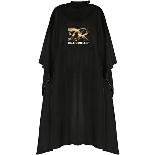 DR DRASONHAIR Barber Cape Waterproof Hair Sticking Resistant Unisex Professional Hair Cutting Cape for Men Women (Black 66 X 55)
