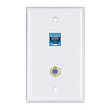 Ethernet Coax Wall Plate 2Port,IQIAN 1 Cat6 Ethernet Port and 1 Gold-Plated Cable TV Coax F Type...