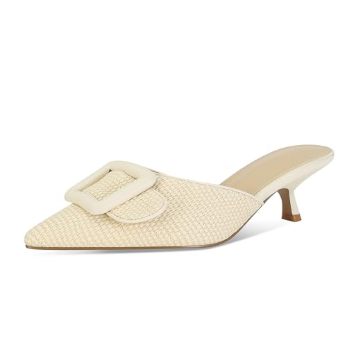 Image of ZJGZF Mesh Kitten Heels Mules for Women Closed Pointed Toe Slip on Backless Stiletto Slingback Low Heels Comfort Pumps Shoes
