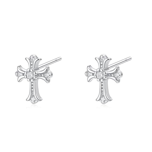 Rnivida 925 Sterling Silver Small Cross Stud Earrings for Women,Hypoallergenic
