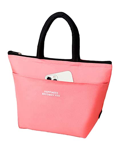 Image of House of Quirk Oxford Cloth Insulated Reusable Lunch Bag Tote Bag for Women Printed Lunch Bag for School Picnic Office Outdoor Gym (Tote Pink), 6 Liters