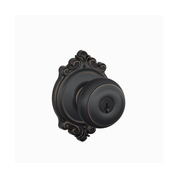 Schlage F51 GEO 716 BRK Brookshire Collection Georgian Keyed Entry Knob, Aged Bronze