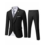 Hihawk Men's 3 Piece Suit with Stretch Fabric, Solid Slim Fit One Button Suit Blazer Set, Jacket Vest Pants with Tie.