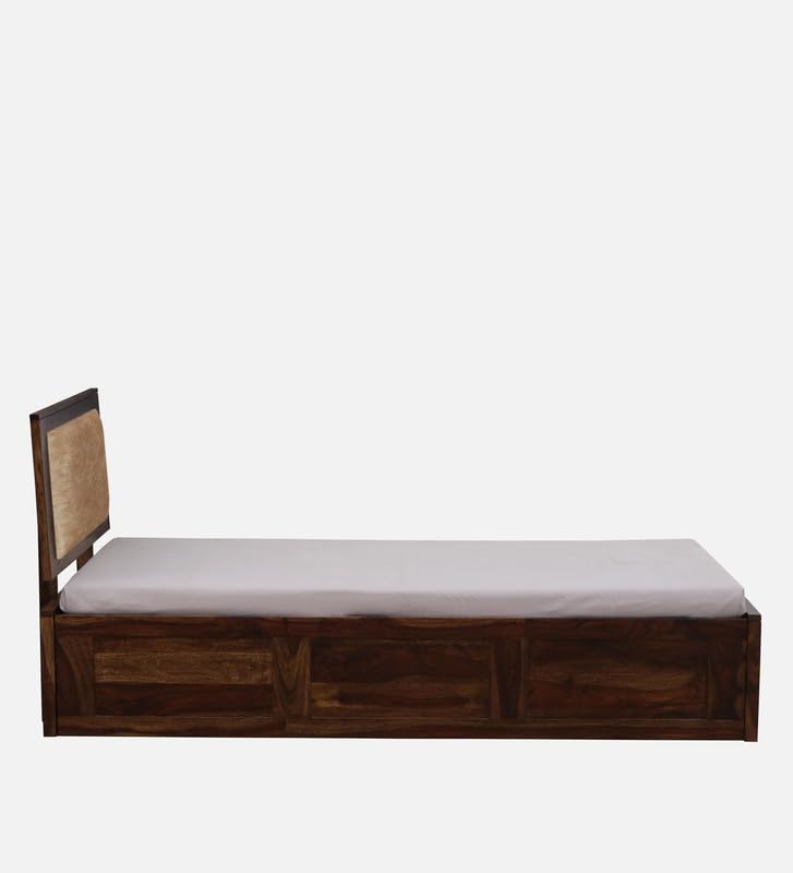 Image of Solid Sheesham Wood Pearl Single Bed with Box Storage | Wooden Single Bed Cot Palang Furniture for Bedroom Living Room Home and Hotel (Provincial Teak Finish)