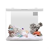 Lastdaytime Kit de inicio compacto para acuario de escritorio con iluminación LED y sistema de filtración de tres capas, pecera pequeña Betta con bomba de bajo ruido para decoración del hogar (blanco)