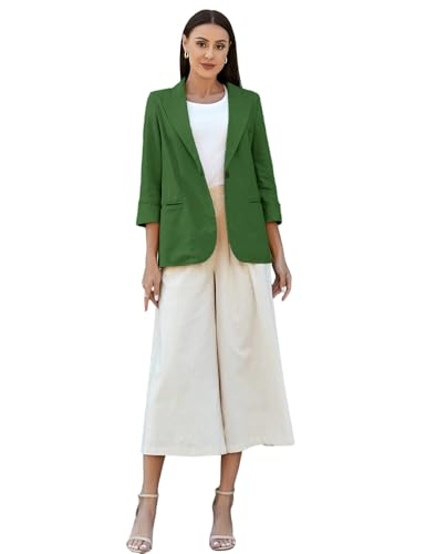 IDEALSANXUN Linen Blazer Women 3/4 Sleeve Lightweight Spring Summer Blazer Jackets2