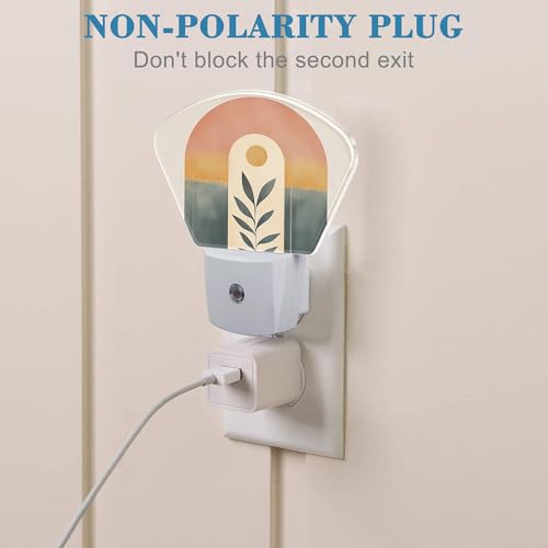 Image of Abstract Art Boho Sun Night Light Plug into Wall, Bohemian Line Leaves Night Light with Dusk to Dawn Sensor for Kid Girls Boys Women Men Room, Hallway, Kitchen, Bathroom, Stairs Decor
