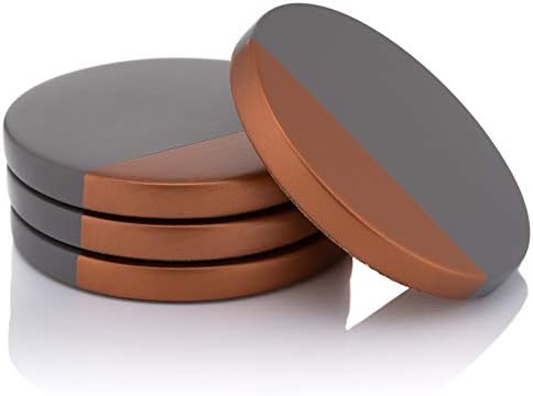 Mud & Straw Premium Concrete Drink Coasters, Set of 4 Dark Grey and Copper Coffee Drink Coaster, Non Slip Cork Protective Backing for Coffee Beer Mug Wine Glass Bottle Home, kitchen and Bar