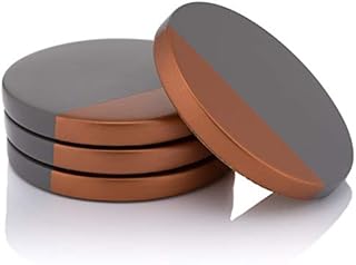 Mud & Straw Premium Concrete Drink Coasters, Set of 4 Dark Grey and Copper Coffee Drink Coaster, Non Slip Cork Protective Backing for Coffee Beer Mug Wine Glass Bottle Home, kitchen and Bar