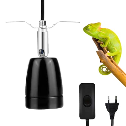 UQTUKO Heiz Lampenfassung, Keramik Wärmelampe Lampenfassung E27 Fassung mit Schalter 360° Drehbar Heizlampensockel Keramik-Heizlampe für Aquarium Reptil, UV-Glühlampe, Tageslicht, Schwarz
