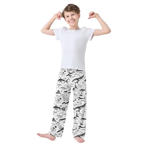 Boys' Pants Sketch Ocean Shark Black Stripe Long Bottoms Jogger Pants Elastic Waist Trousers with Pockets S-XL2