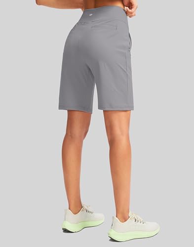 Image of SANTINY Women's 9 inch High Waisted Bermuda Shorts with 4 Pockets Knee Length Long Shorts for Women Workout Athletic Casual