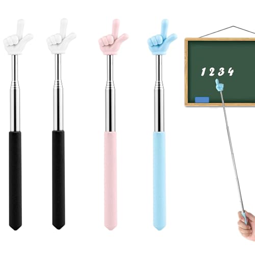 Lot de 4 Pointeurs Télescopiques pour Enseignant – Bâton de Présentation Extensible en Acier Inoxydable – Noir, Rose, Bleu – Pour École Maternelle et...