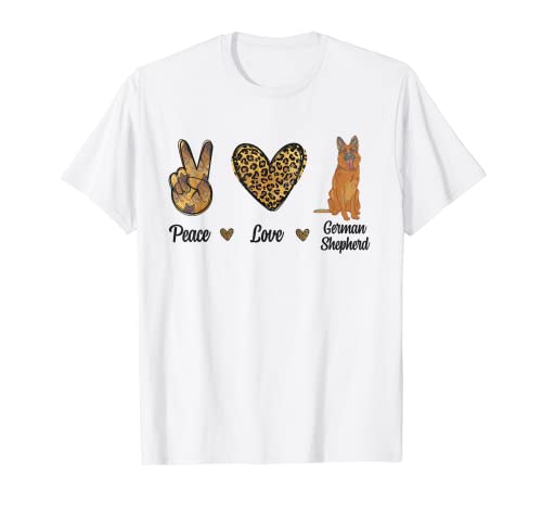 Peace Love German Shepherd Leopard Lover Pet Dog Puppy Owner Maglietta