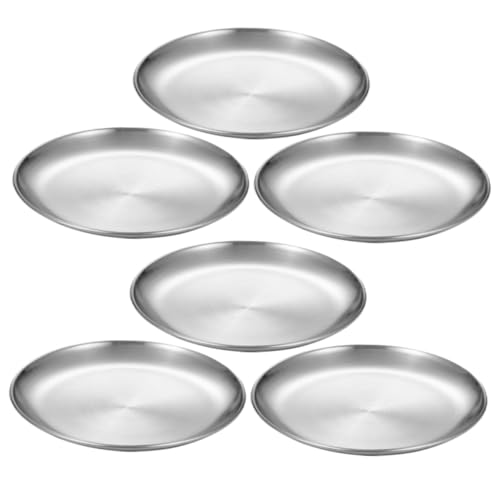 VINTORKY 6-piece Stainless Steel Boys and Girls Plates Camping Plates Dishwasher Toddlers Dinnerware Sturdy Metal Feeding