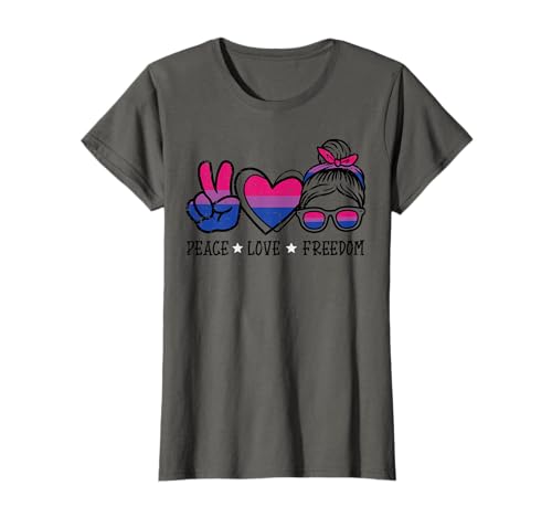 Peace Love Freedom Bisexual Girl Bi Pride Flag LGBTQ Women T-Shirt