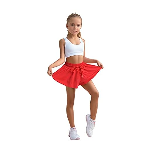 Pantalones cortos fluidos para niñas, 2 en 1, diseño de mariposa, con bolsillos, para baile, gimnasio, deportes, parque infantil, Rojo -, 10-12 años | Ya disponible en tu tienda friki favorita! En mundofriki.es!