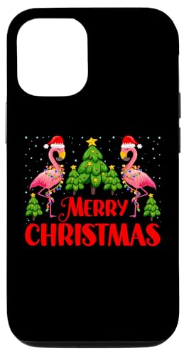 Coque pour iPhone 14 Pro Merry Christmas - Xmas Flamingo Wearing Santa Hat Christmas