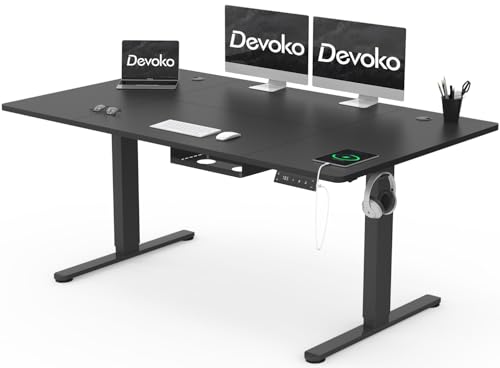 Devoko Escritorio Elevable Eléctrico 160 X 80 Cm De Carga Usb A, Escritorio Ajustable En Altura Con Tablero, 3 Función De Memoria Y Anticolisión, Regulable En Altura 72-118cm, Negro Devoko Escritorio Elevable Eléctrico 160 X 80 Cm De Carga Usb A, Escritorio Ajustable En Altura Con Tablero, 3 Función De Memoria Y Anticolisión, Regulable En Altura 72-118cm, Negro
