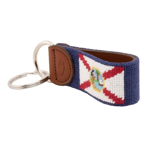 Image of Leather Hand-Stitched Needlepoint Key Fob or Key Chain