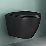 Mai & Mai Hänge-WC Aachen179 schwarz matt aus Keramik BTH: 36x50x36cm spülrandloses-WC Wandmontage inkl. Softclose Sitz