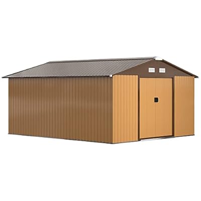 Outsunny 11' x 13' Outdoor Storage Shed, Garden Tool House with Foundation Kit, 4 Vents and 2 Easy Sliding Doors for Backyard, Patio, Garage, Lawn, Yellow
