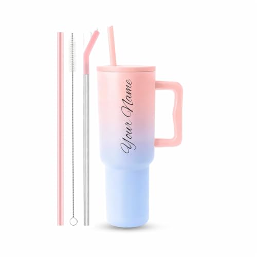 Image of SKDBPM Personalized Stainless Steel Tumbler with Handle, 1200ml Capacity, Black Insulated Travel Mug with Straw, Custom Name Design (Tumbler Candy)