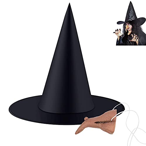 Zanconic Halloween Witch Hat Halloween Witch Nose Set, Hallowen Witch Costume Accessories Black Cap for Halloween Party Cosplay Role-play Holiday Carnivals DIY Decoration