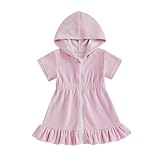Multitrust Toddler Baby Girls Terry Swim Cover Up Ruffled Hooded Bathing Suit Coverup Zip Up Elastic Waist...