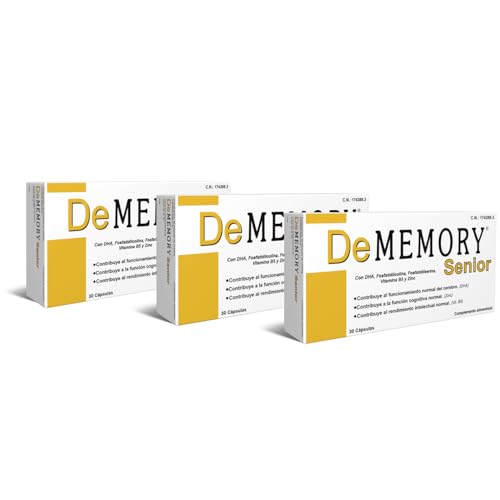 DeMemory Senior 30 Cápsulas – Pack de 3 Unidades - Tratamiento para 3 Meses - Contribuye al Funcionamiento Normal del Cerebro en Personas Mayores - con DHA, Fosfolípidos, Vitamina B5 y Zinc