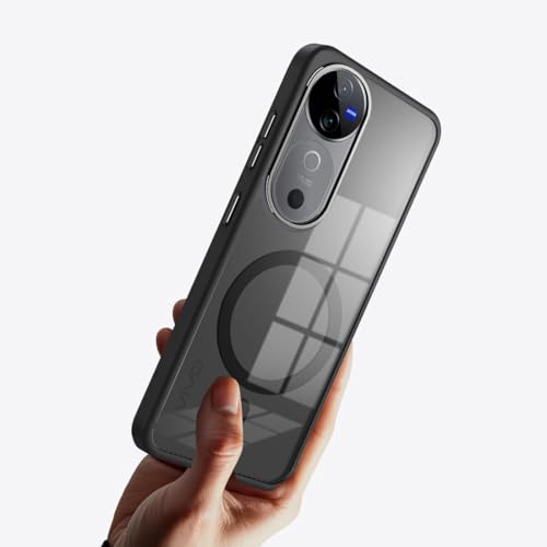 Image of KARWAN Translucent Hybrid Back Case Cover Compatible with Vivo V40 Shockproof Case with Camera Protection, N52 Magnet Cover Case with Magnetic MagEaze Wireless Charging Cover (Black)