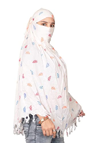 Image of SIXSIGMA Cotton Long Scarf Cum Mask scarves Usable for vehicle Driver | White Printed Design | Universal Size | For Girl & Women | Breathable Sun Protection Light Weight