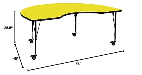 Flash Furniture Wren Mobile 48''W X 72''L Kidney Yellow Hp Laminate Activity Table - Height Adjustable Short Legs #TOP3