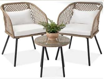 Image of PRATHAM India Outdoor Indoor Patio Set Bistro Set Rattan Chair for Living Room Dining Room Lawn Balcony Outdoor Garden Chair Set with Glass Table (Honey with Cream Cushion & Pillow 2+1)